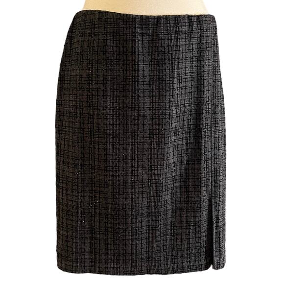EXPRESS Gray Tweed Skirt Velvet Details Metallic Thread Elastic Waist Medium EUC - Picture 5 of 6